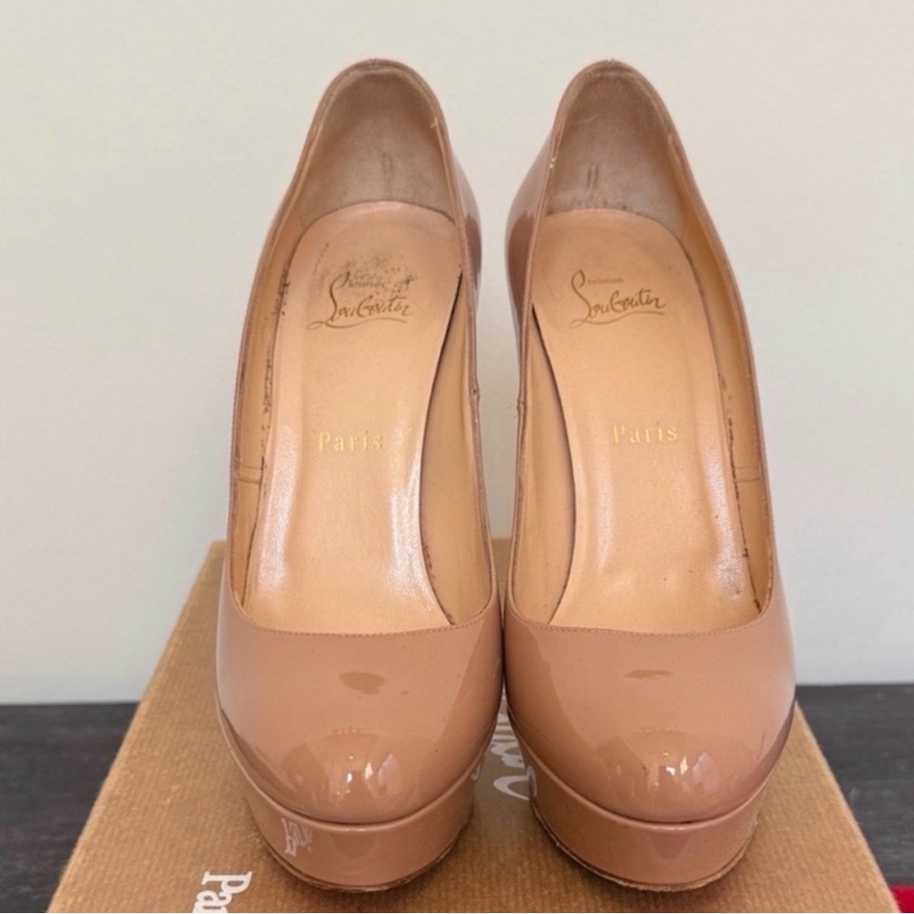 Christian Louboutin Bianca 140 Patent Nude Platform Pumps Red Bottoms - Picture 3 of 5